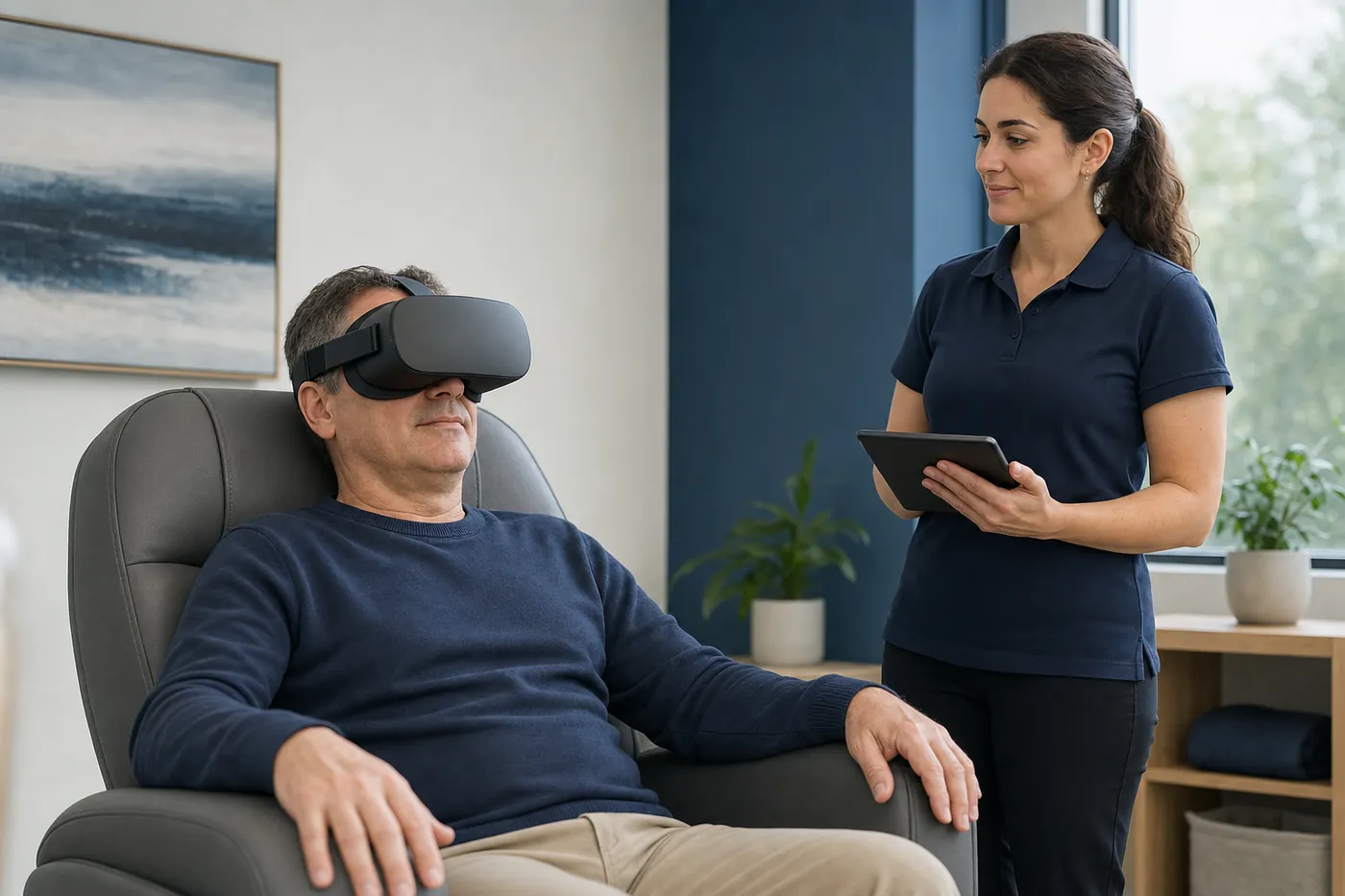 Client receiving VR based chronic pain therapy